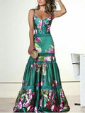 Timeless Maxi Satin Long Dress with Printed Panel and Back Straps