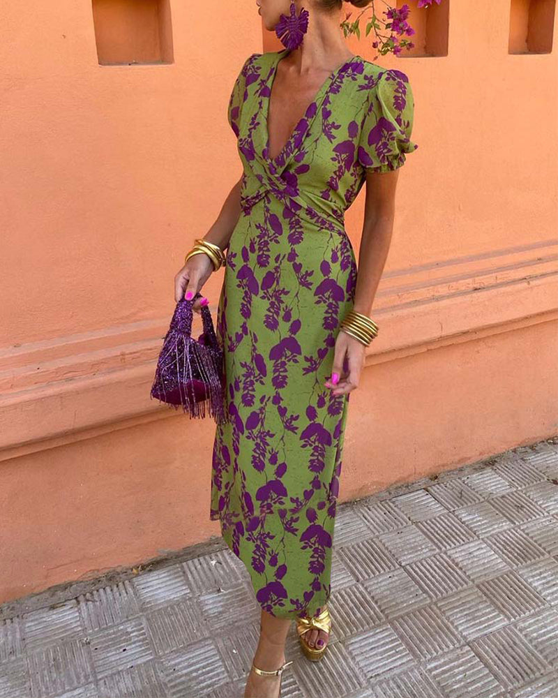 Della - Women's Pleated Floral Print Boho Dress