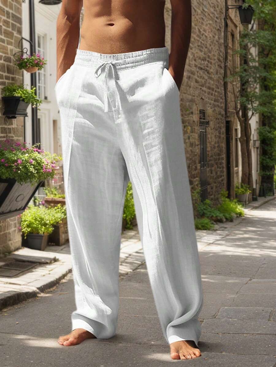 Men's Relaxed Fit Linen Pants - Drawstring Waist, Lightweight