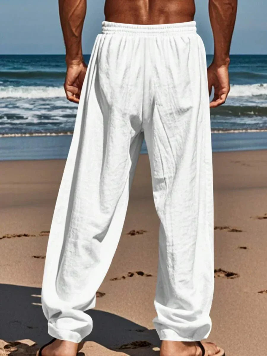 Men's Relaxed Fit Linen Pants - Drawstring Waist, Lightweight