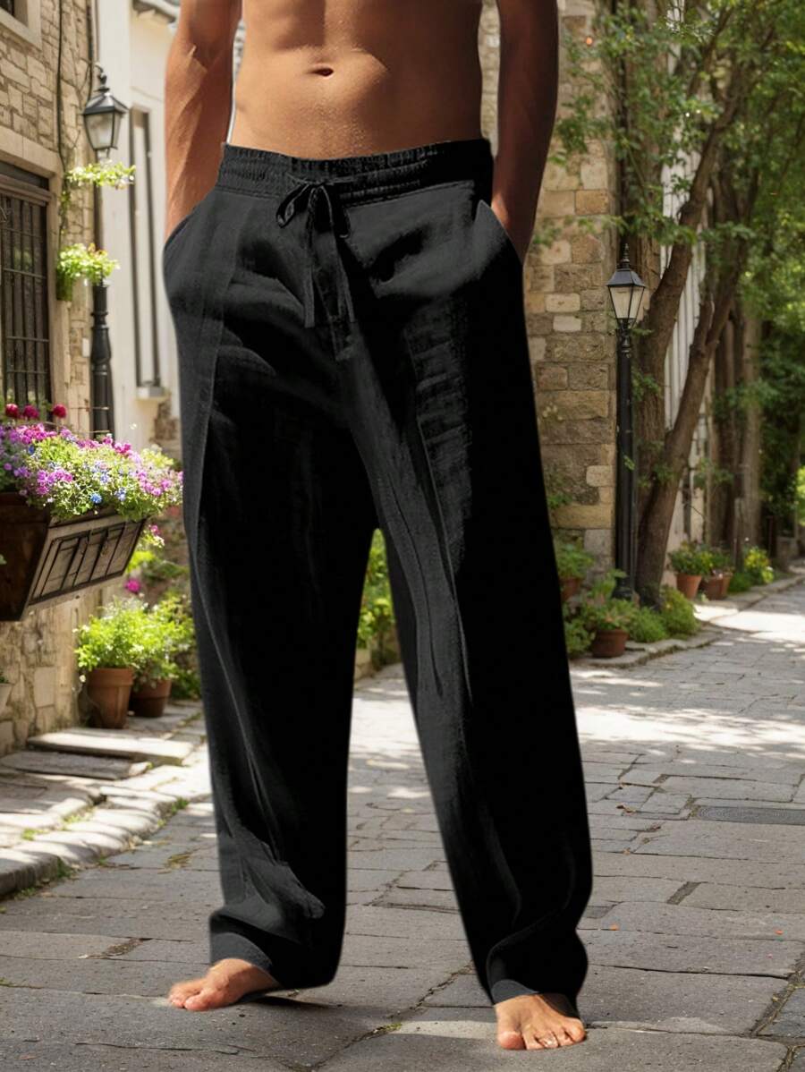 Men's Relaxed Fit Linen Pants - Drawstring Waist, Lightweight