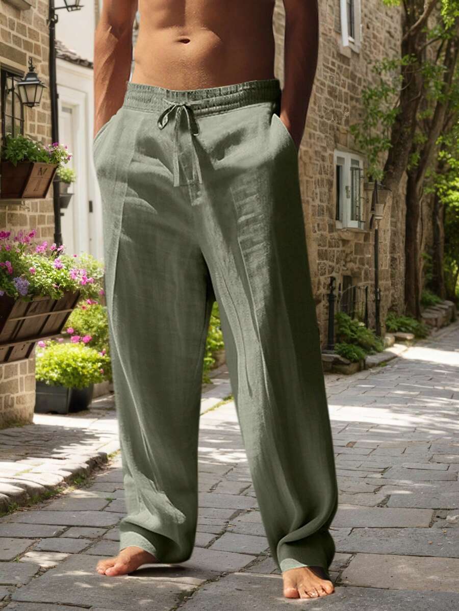 Men's Relaxed Fit Linen Pants - Drawstring Waist, Lightweight