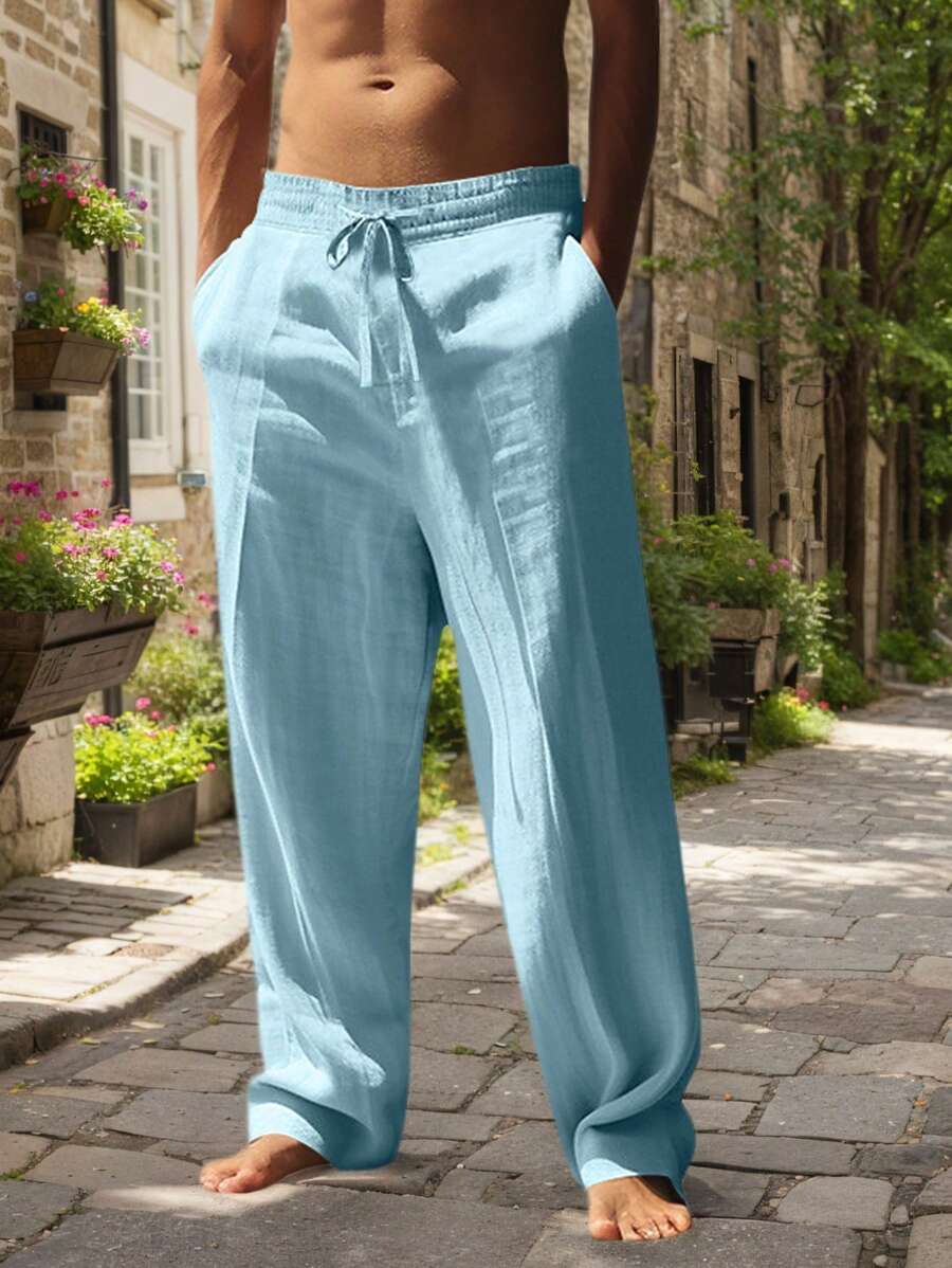 Men's Relaxed Fit Linen Pants - Drawstring Waist, Lightweight