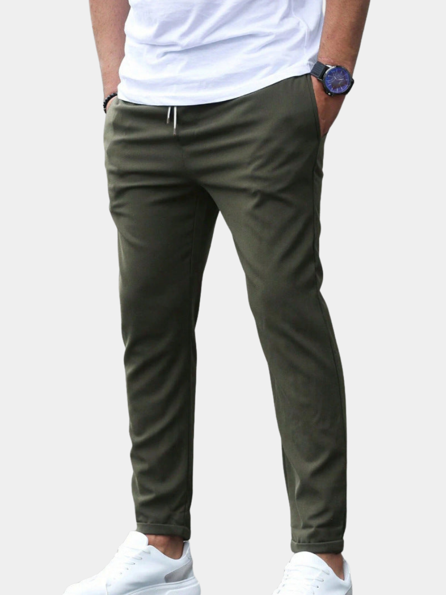 Men's Straight-Leg Polyester Pants - Wrinkle Resistant, Drawstring Waist, Lightweight