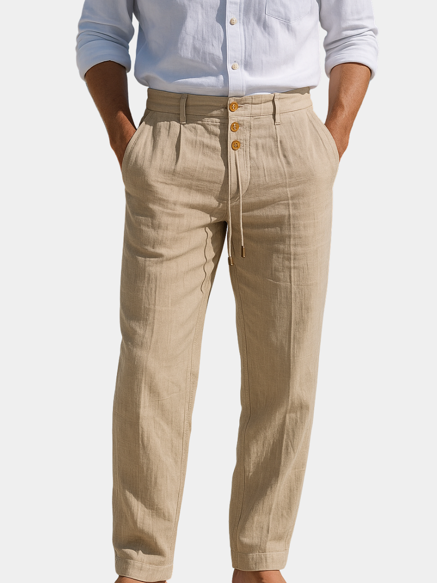 Men's Lightweight Linen Summer Pants with Adjustable Waist