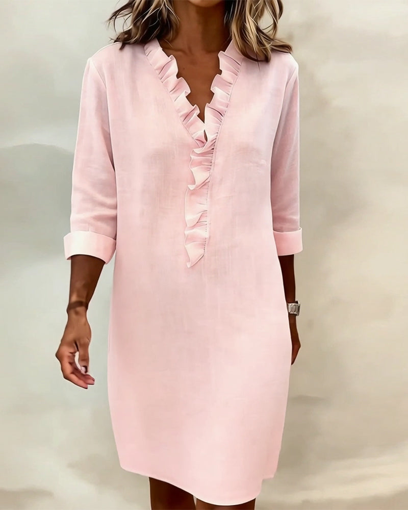V-Neck Ruffled Dress