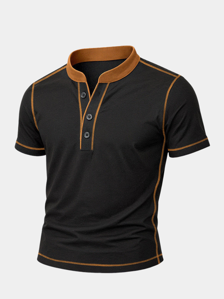 Men's Cotton Blend Henley Shirt with Three-Button Neck and Contrast Trim