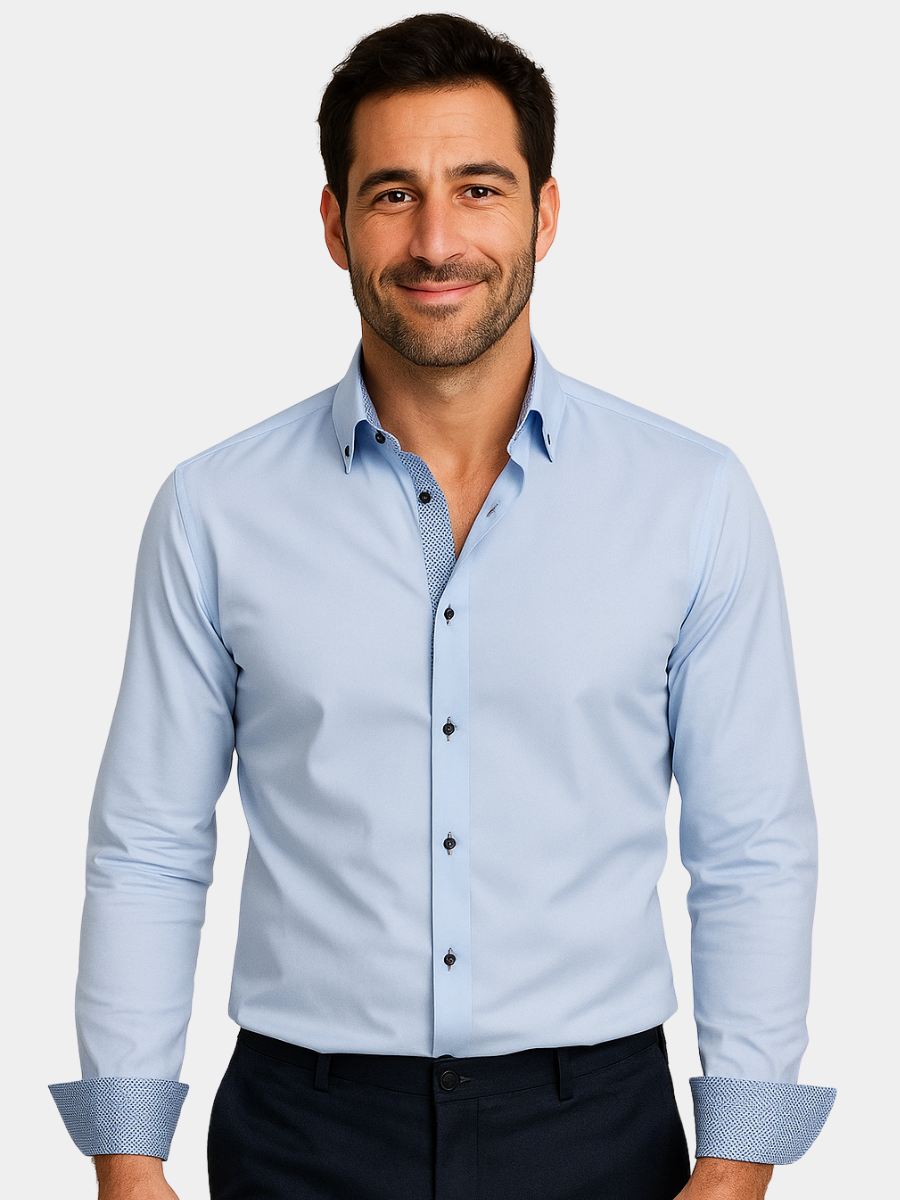 Men's Regular Fit Shirt - Contrast Trim, Stretch, Lightweight