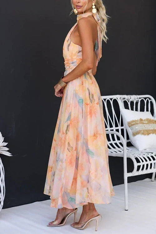 Women's Summer Halter Floral Maxi Dress