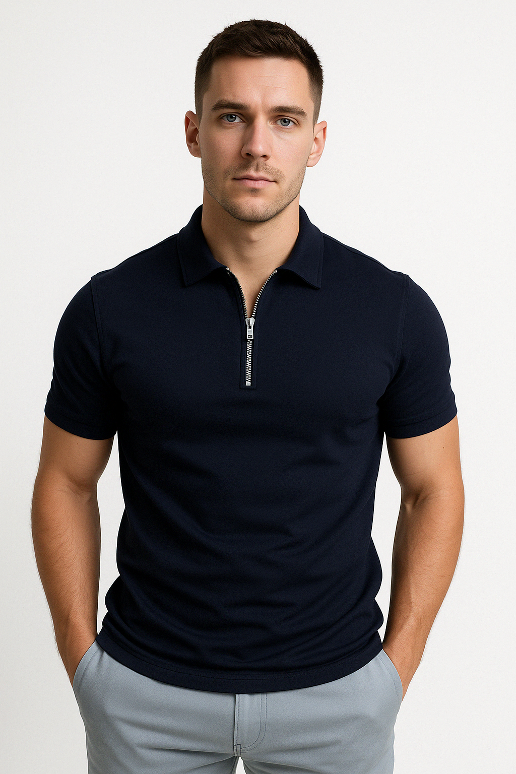 Men's Slim Fit Polo Shirt - Zip Neck