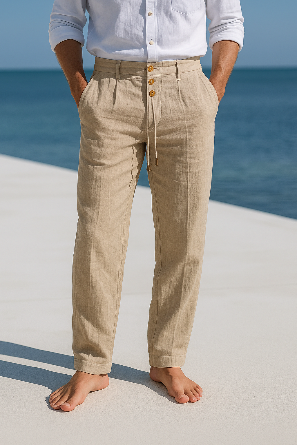 Men's Lightweight Linen Summer Pants with Adjustable Waist