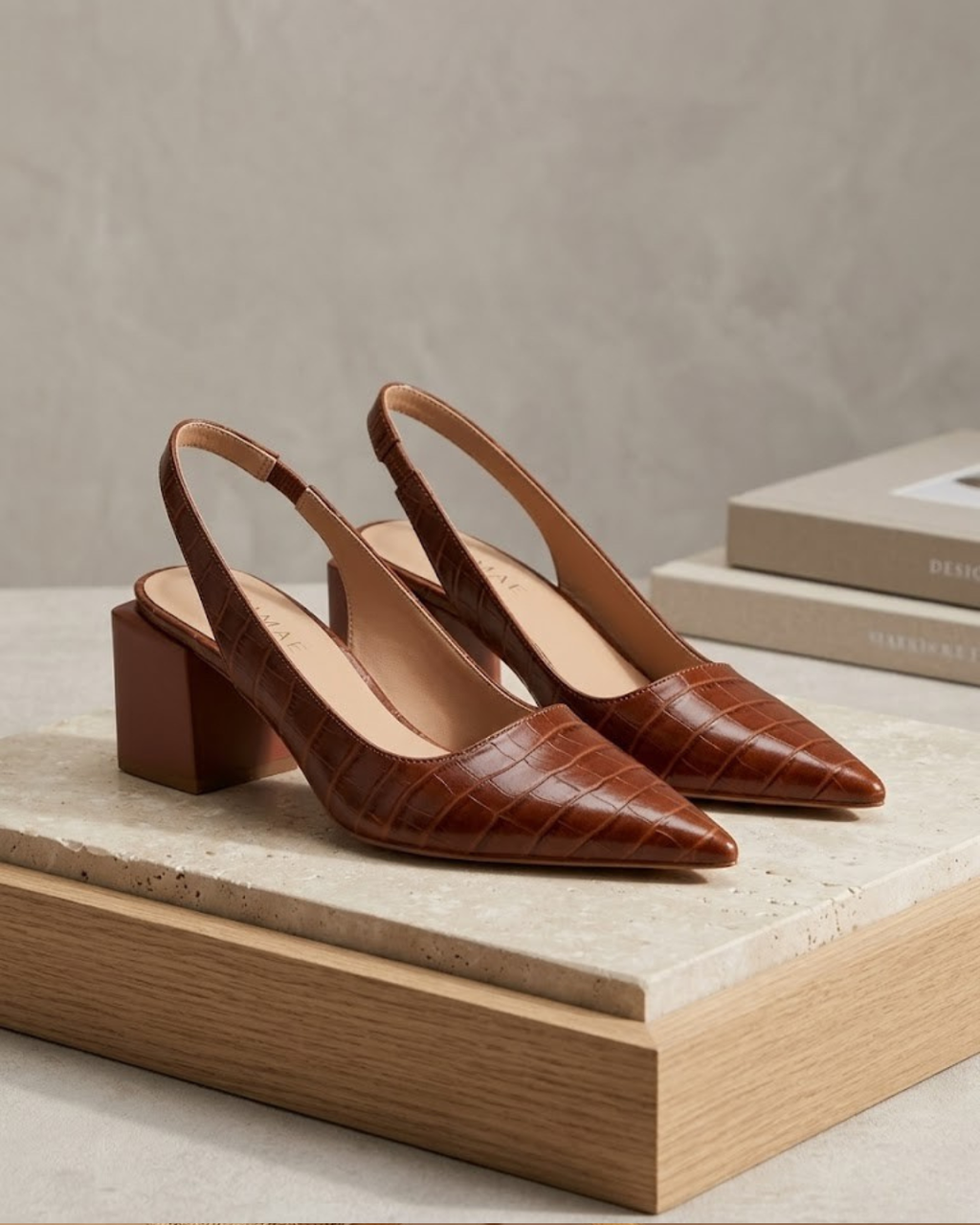 MAE CROC-EFFECT SLINGBACK HEELS