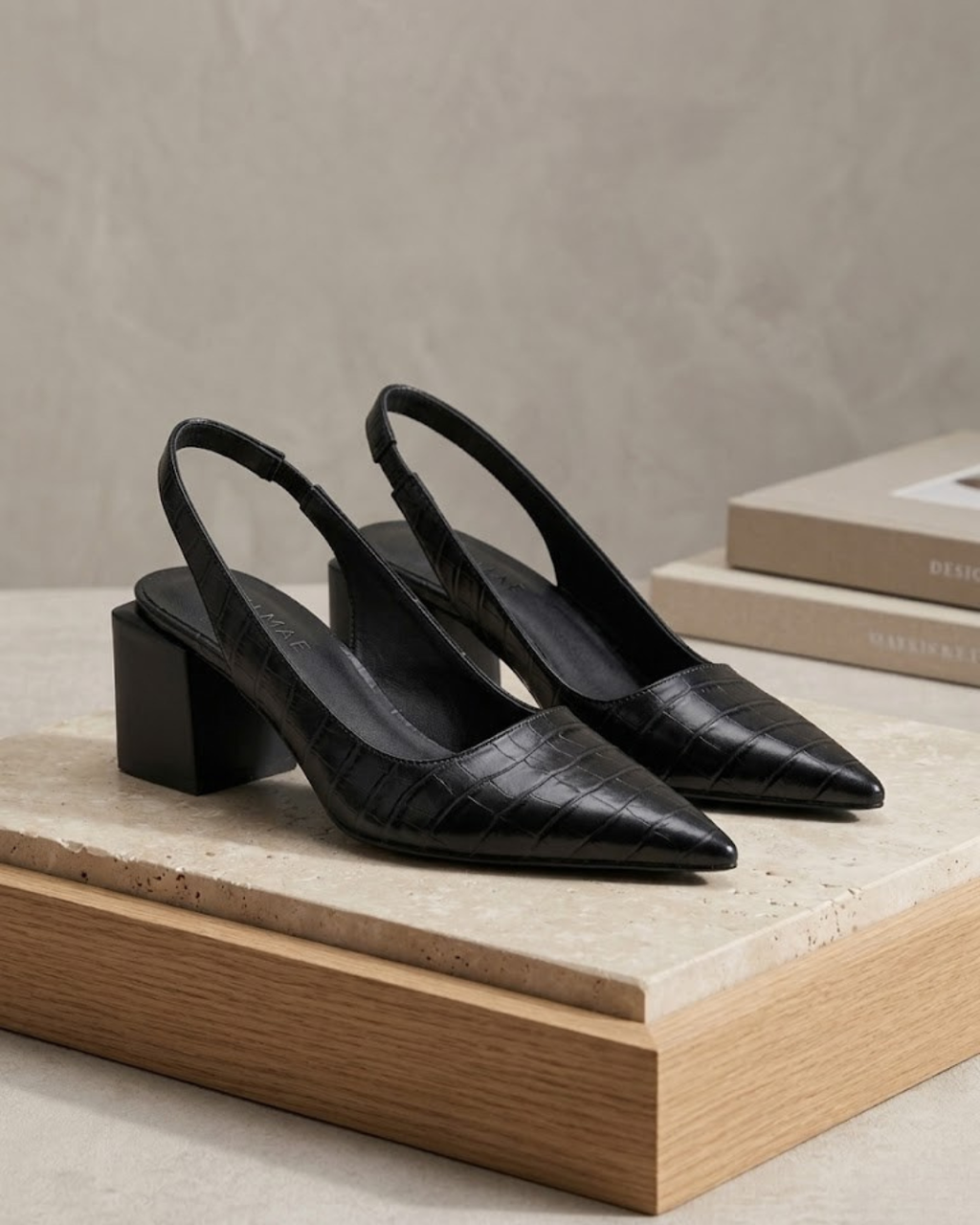 MAE CROC-EFFECT SLINGBACK HEELS