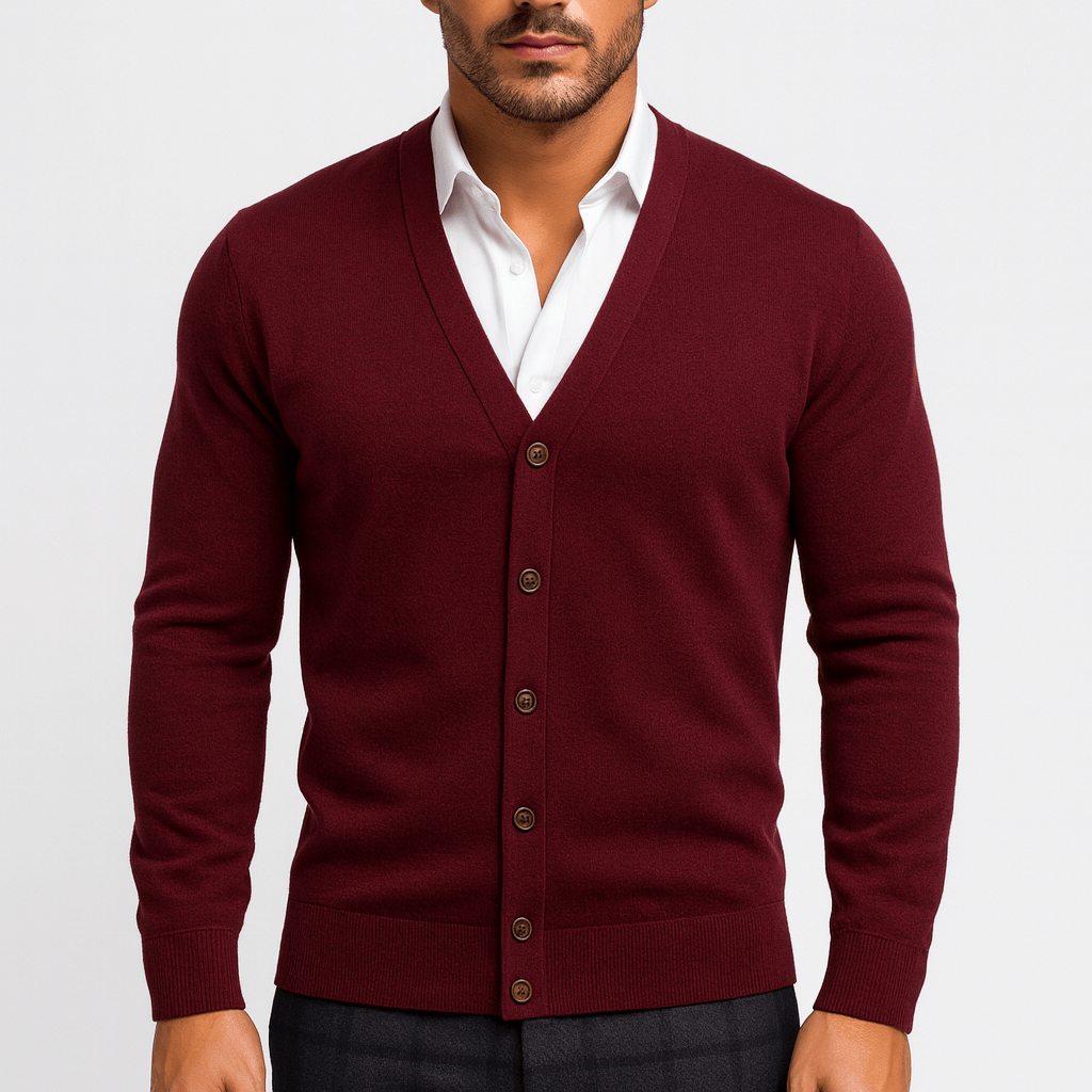 Men's Slim Fit Cardigan - V-Neck, Button-Up, Ribbed