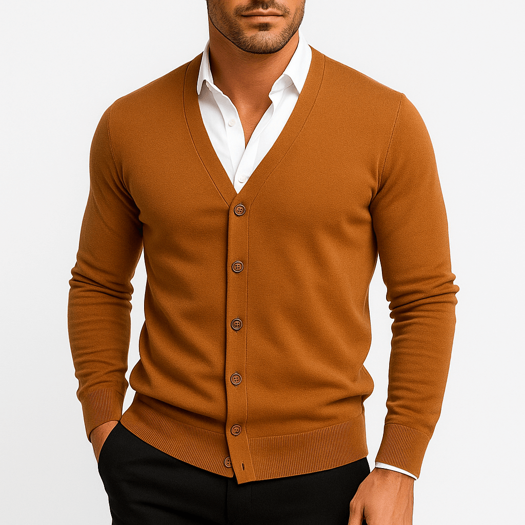 Men's Slim Fit Cardigan - V-Neck, Button-Up, Ribbed