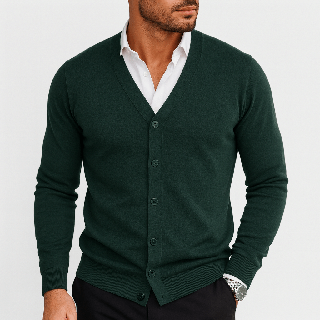 Men's Slim Fit Cardigan - V-Neck, Button-Up, Ribbed