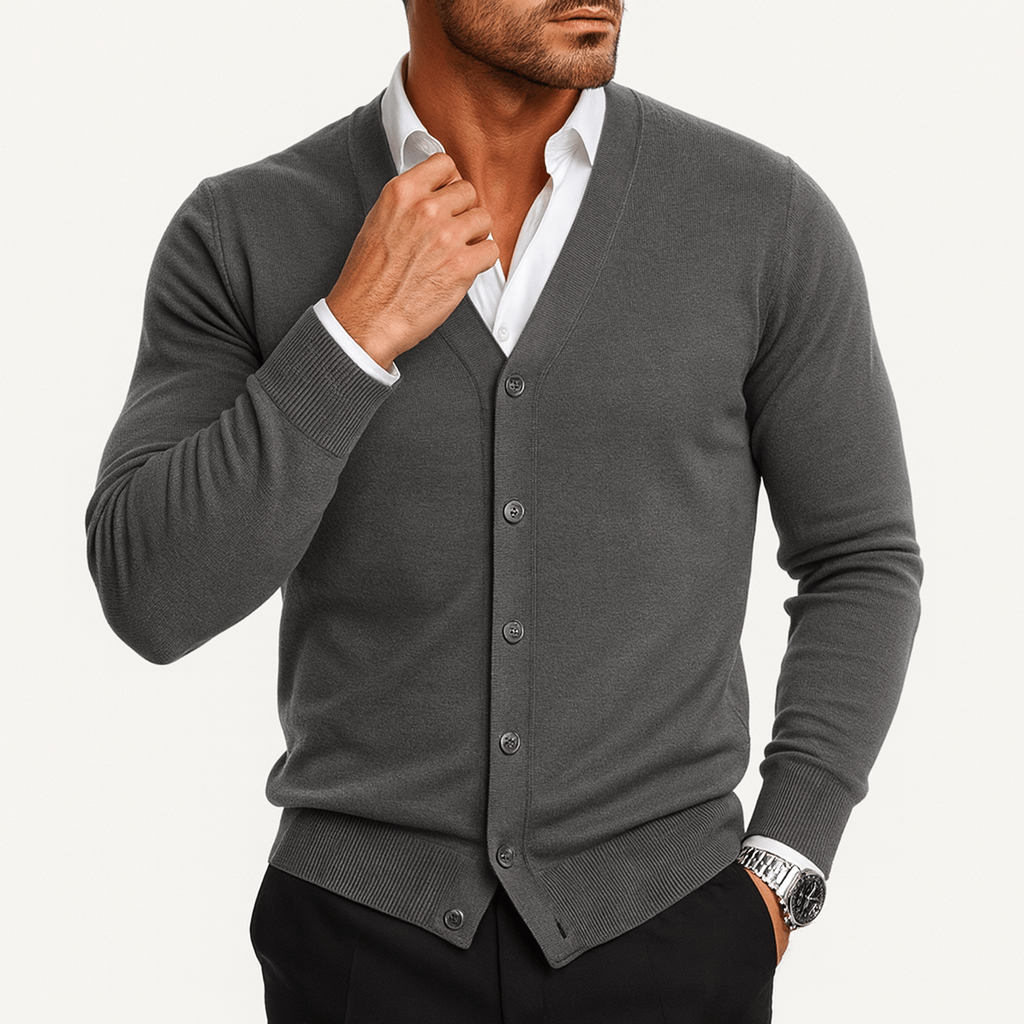 Men's Slim Fit Cardigan - V-Neck, Button-Up, Ribbed