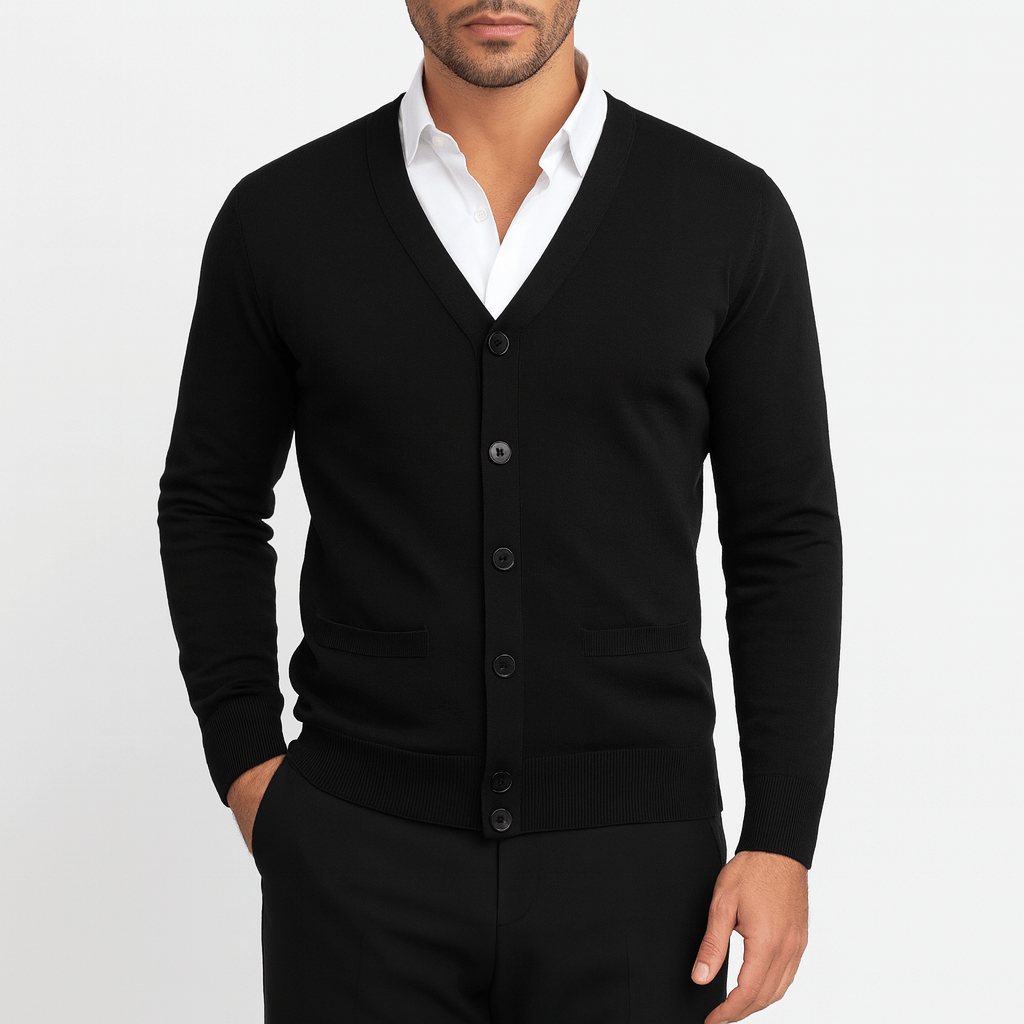 Men's Slim Fit Cardigan - V-Neck, Button-Up, Ribbed