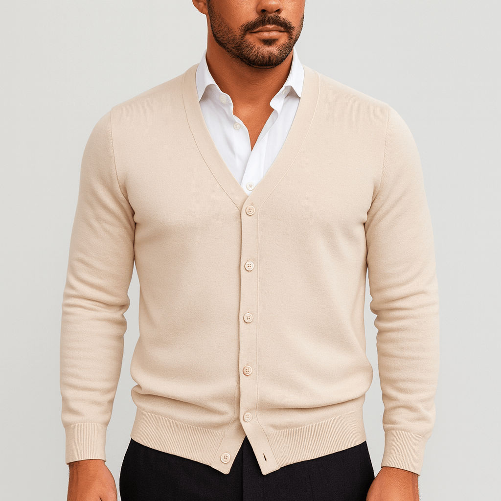 Men's Regular Fit Cardigan - V-Neck, Button-Up, Ribbed