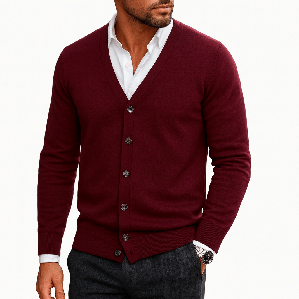 Men's Regular Fit Cardigan - V-Neck, Button-Up, Ribbed