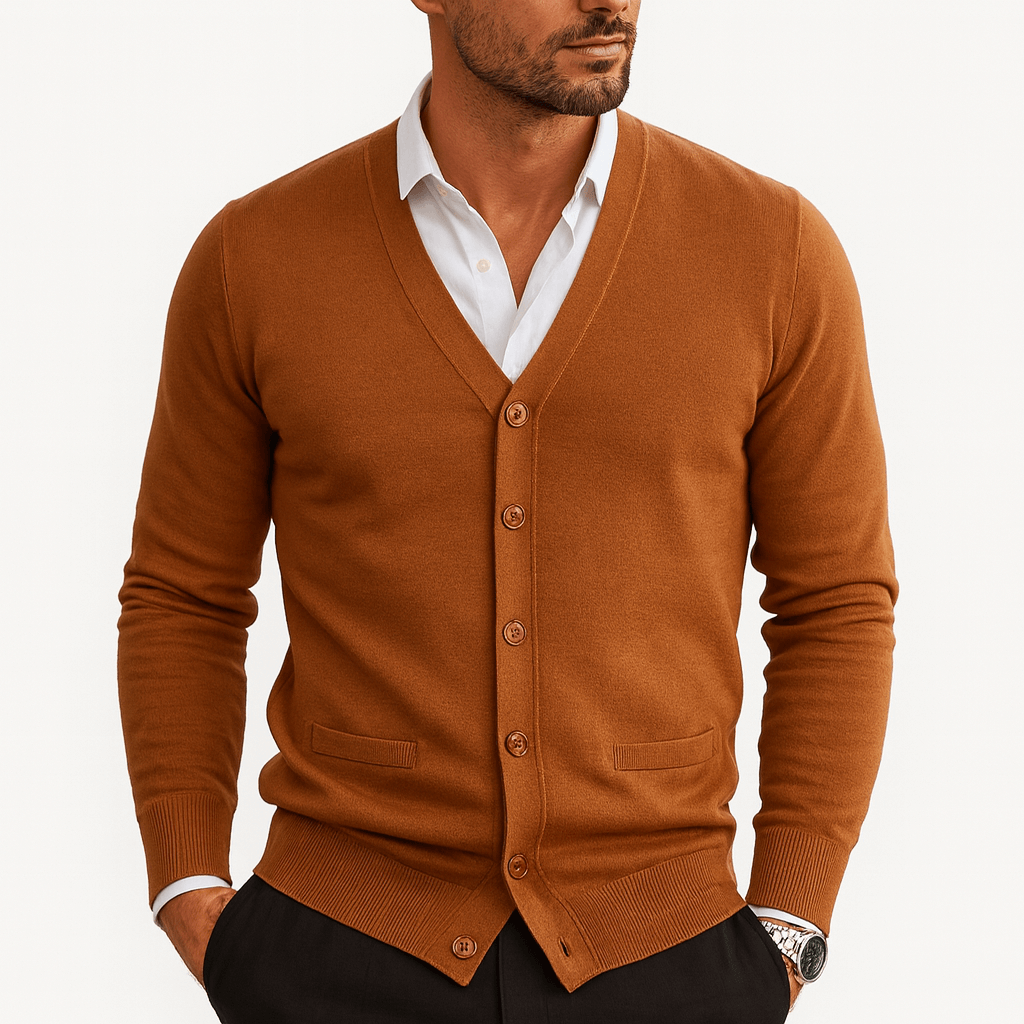 Men's Regular Fit Cardigan - V-Neck, Button-Up, Ribbed