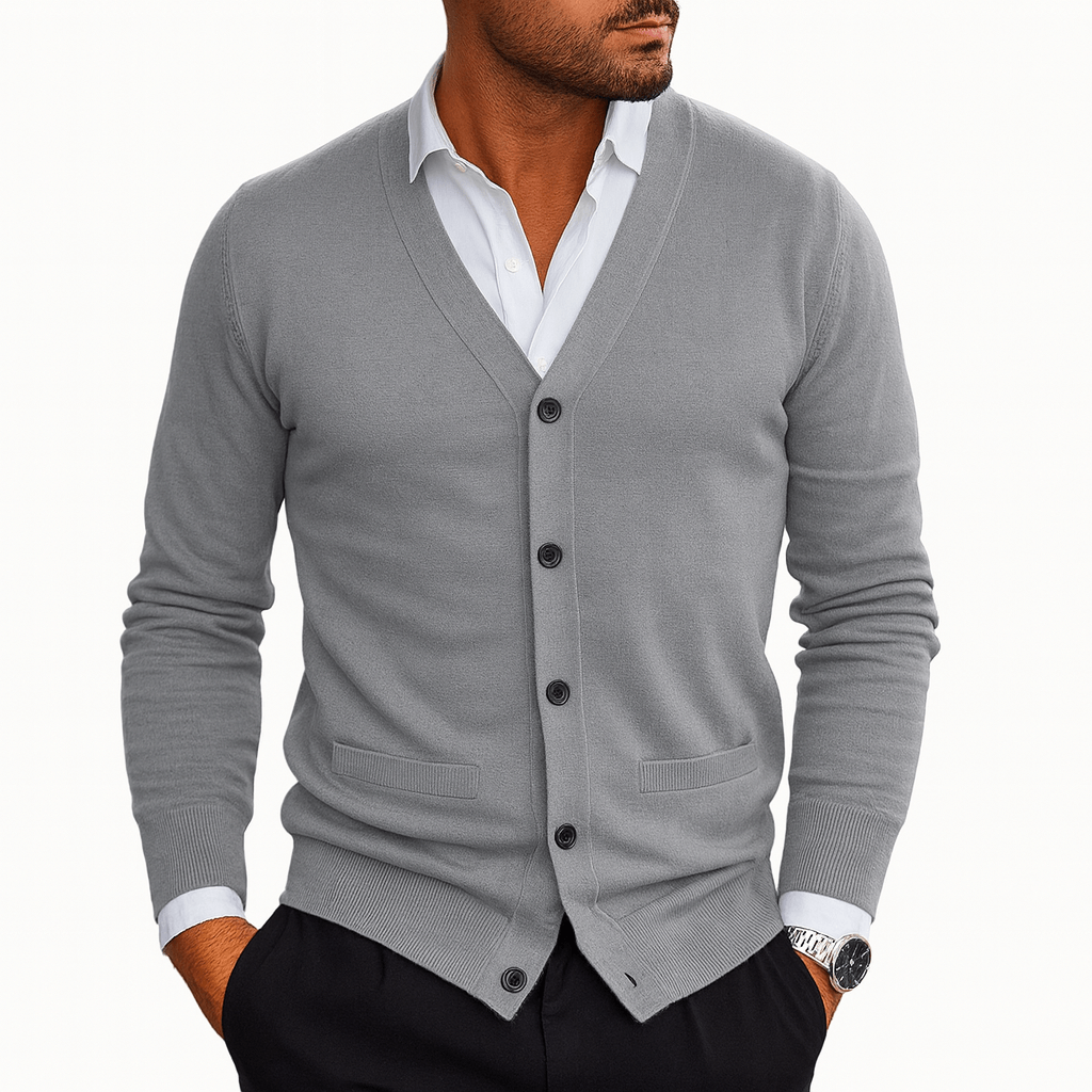 Men's Regular Fit Cardigan - V-Neck, Button-Up, Ribbed