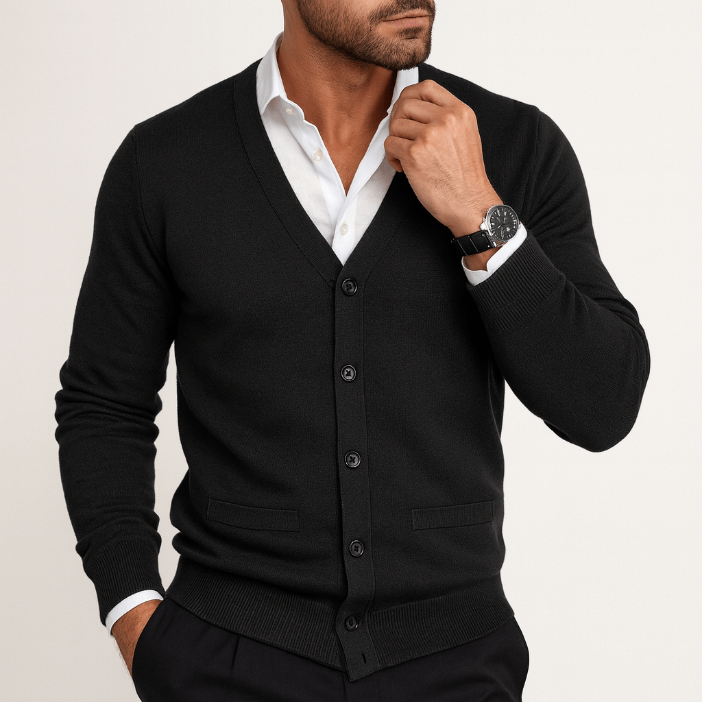 Men's Regular Fit Cardigan - V-Neck, Button-Up, Ribbed