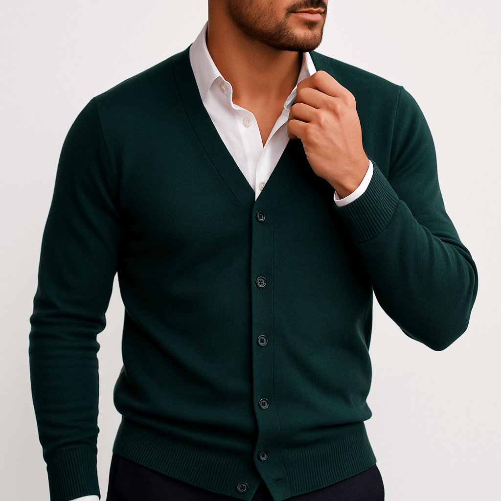 Men's Regular Fit Cardigan - V-Neck, Button-Up, Ribbed