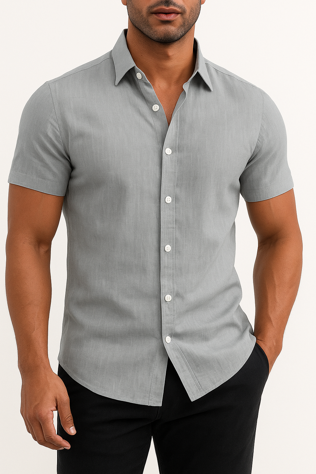 Men's Relaxed Fit Cotton Shirt - Short Sleeve, Button-Up, Lightweight