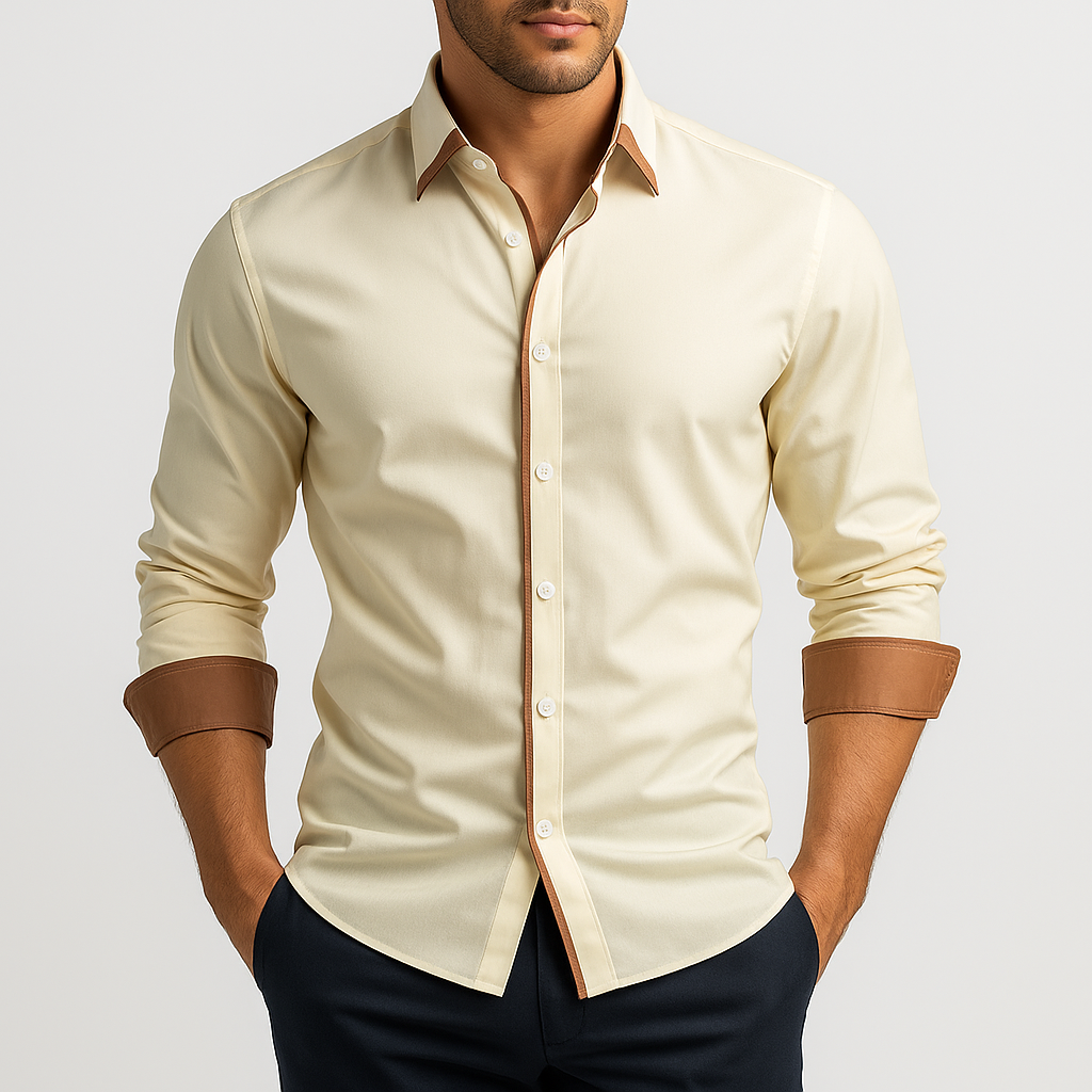 Men's Regular Fit Polyester Shirt - Wrinkle Resistant, Long Sleeve, Stretch