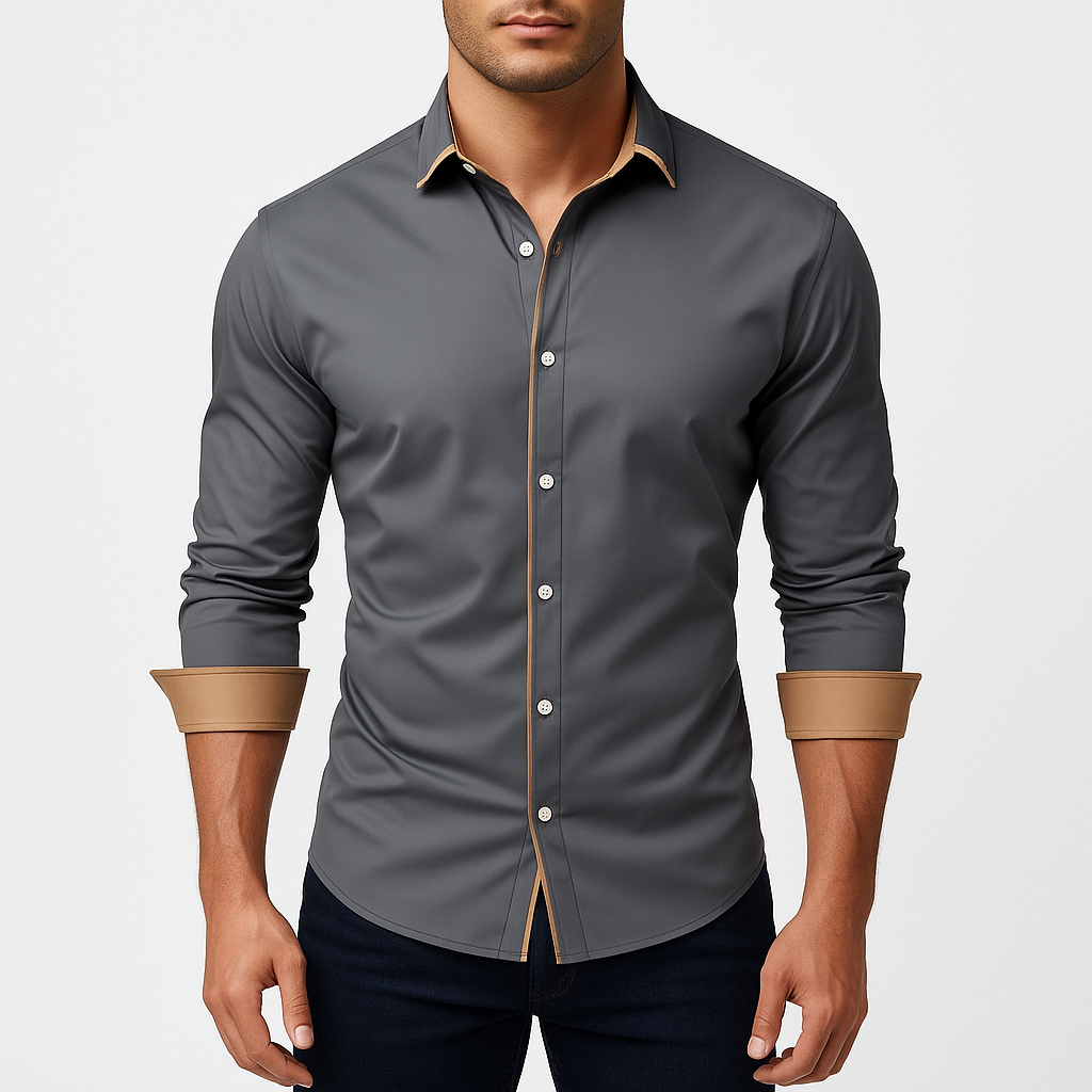 Men's Regular Fit Polyester Shirt - Wrinkle Resistant, Long Sleeve, Stretch