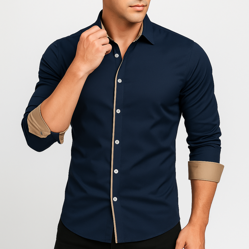 Men's Regular Fit Polyester Shirt - Wrinkle Resistant, Long Sleeve, Stretch