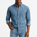 Men's Denim Shirt - Button-Up, Chest Pocket, Lightweight
