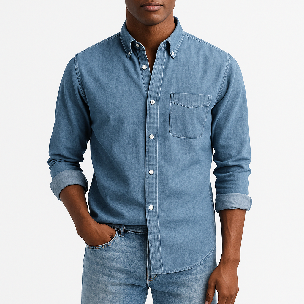 Men's Denim Shirt - Button-Up, Chest Pocket, Lightweight