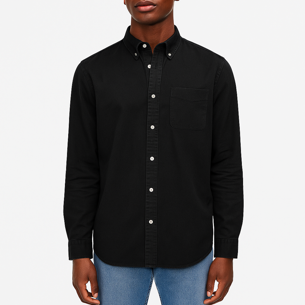 Men's Denim Shirt - Button-Up, Chest Pocket, Lightweight