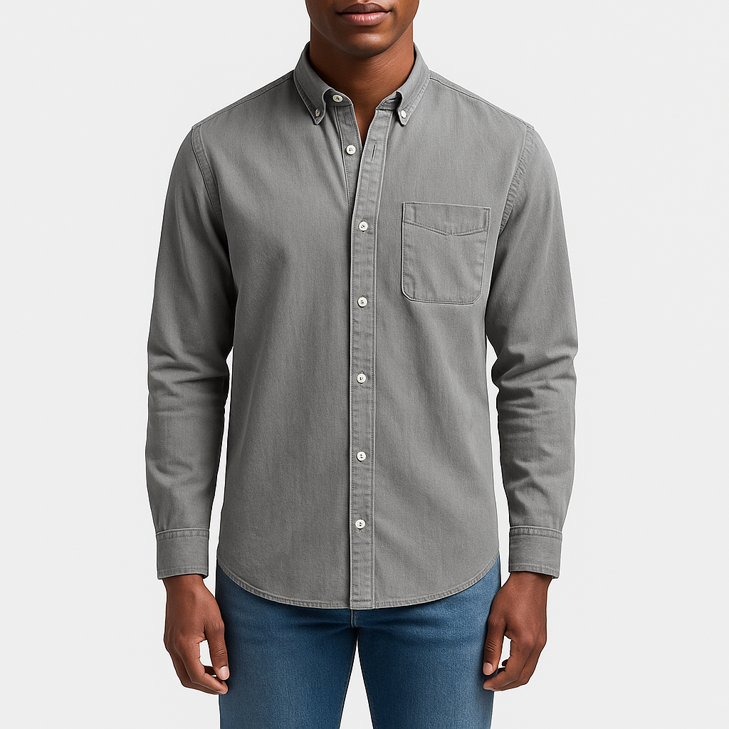 Men's Denim Shirt - Button-Up, Chest Pocket, Lightweight