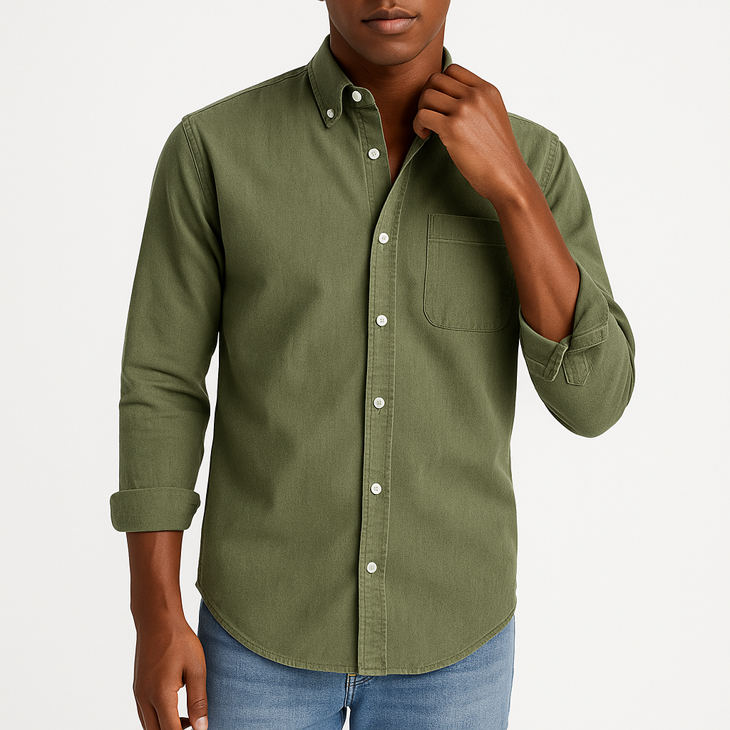 Men's Denim Shirt - Button-Up, Chest Pocket, Lightweight