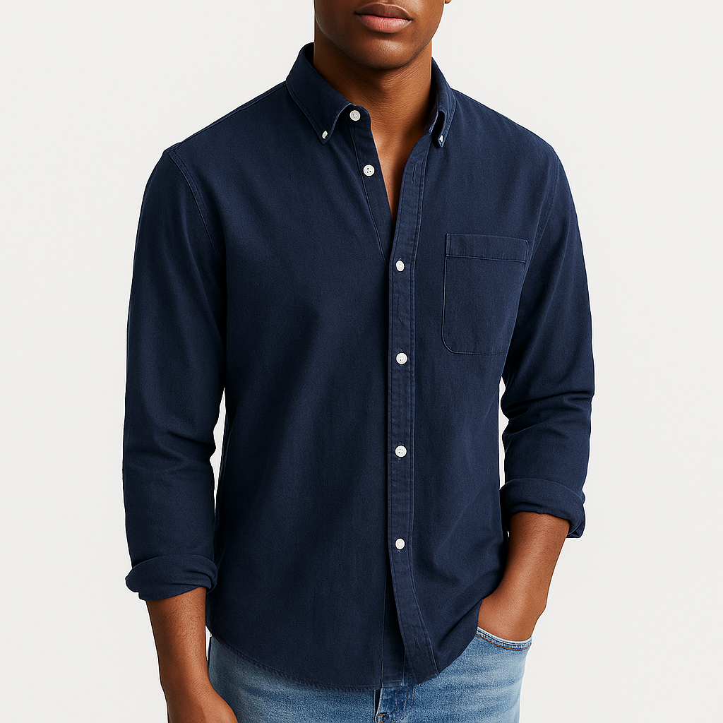Men's Denim Shirt - Button-Up, Chest Pocket, Lightweight