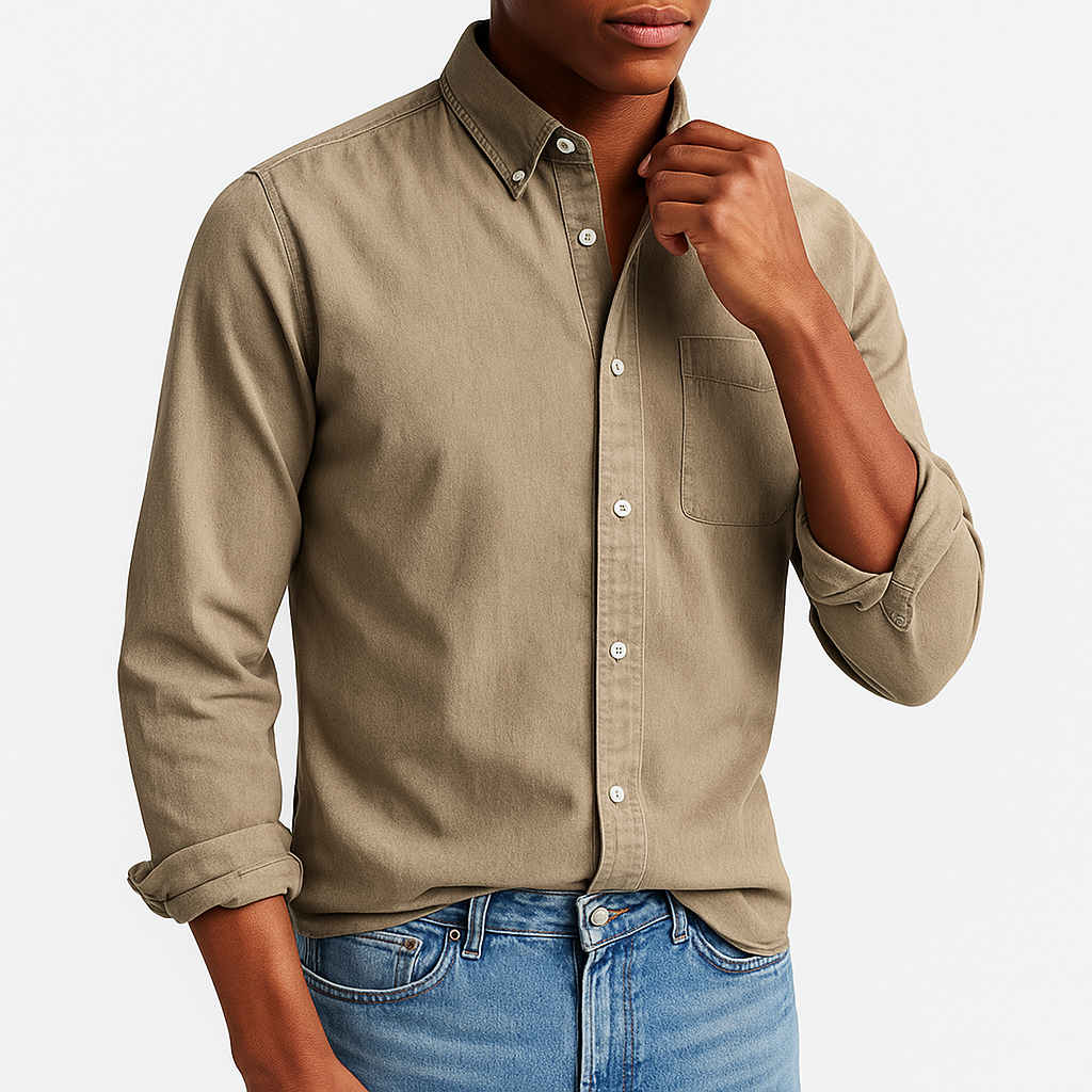 Men's Denim Shirt - Button-Up, Chest Pocket, Lightweight