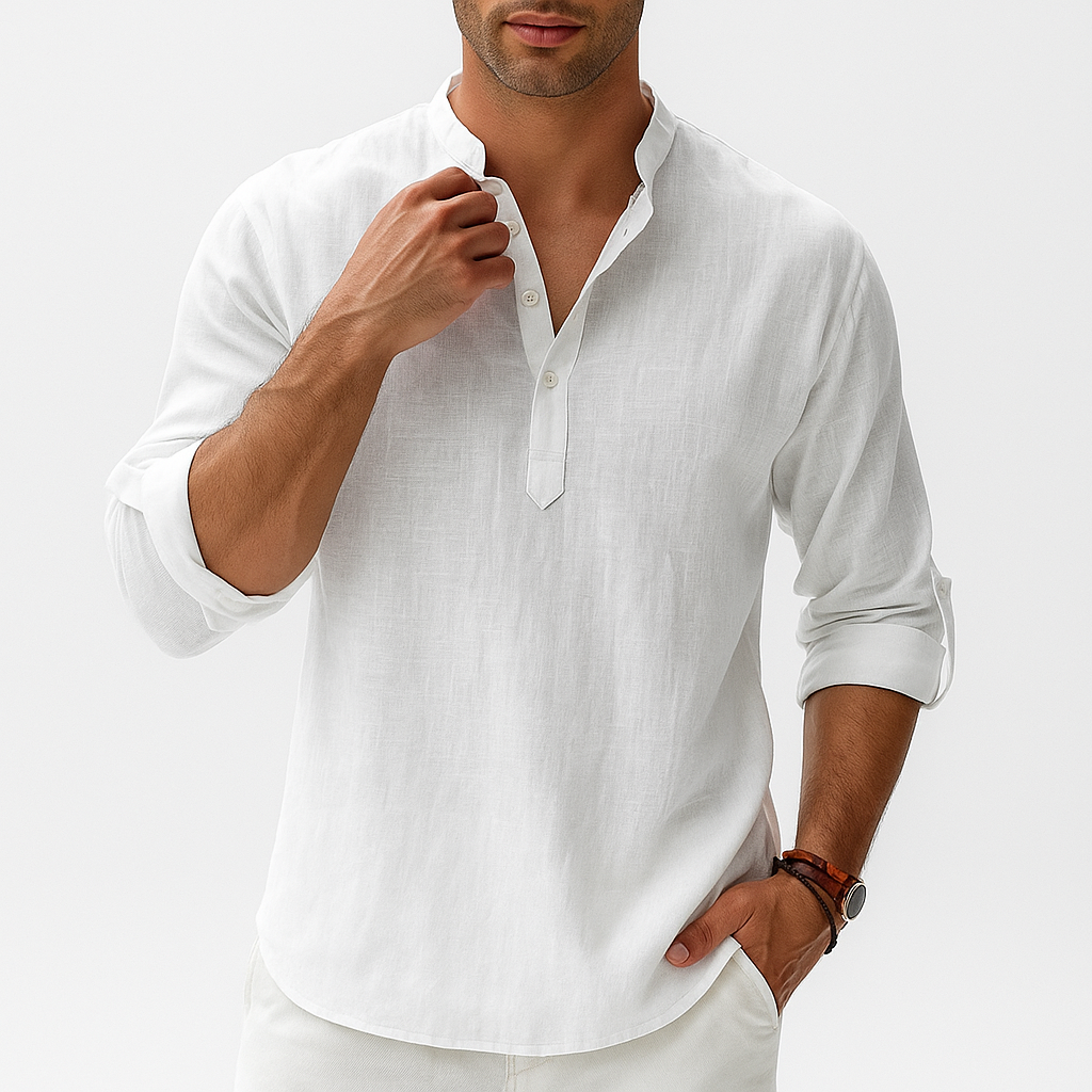 Men's Cotton-Linen Blend Shirt - Long Sleeve, Lightweight