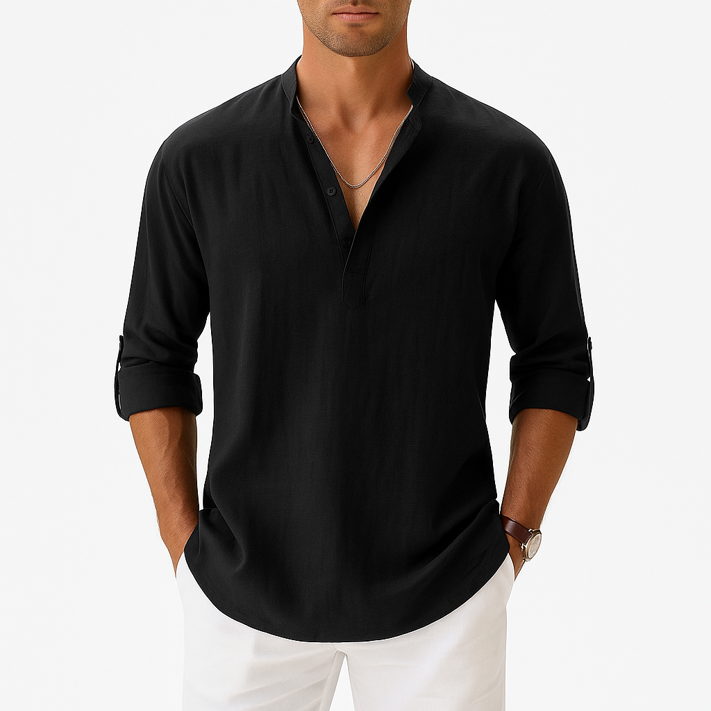 Men's Cotton-Linen Blend Shirt - Long Sleeve, Lightweight