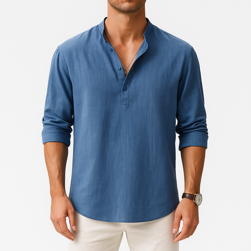 Men's Cotton-Linen Blend Shirt - Long Sleeve, Lightweight