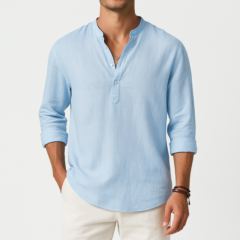 Men's Cotton-Linen Blend Shirt - Long Sleeve, Lightweight