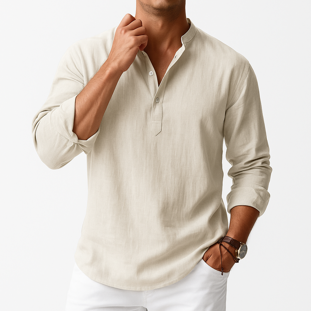 Men's Cotton-Linen Blend Shirt - Long Sleeve, Lightweight