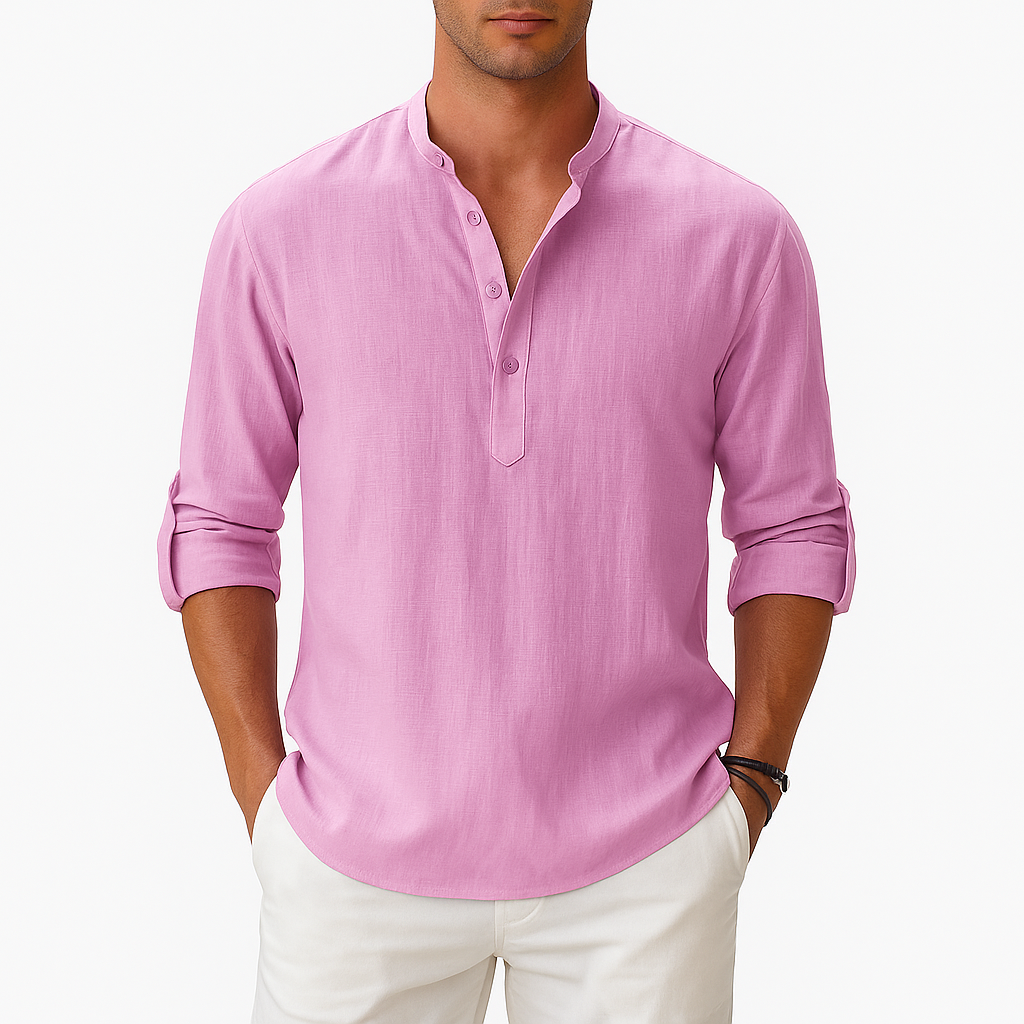 Men's Cotton-Linen Blend Shirt - Long Sleeve, Lightweight