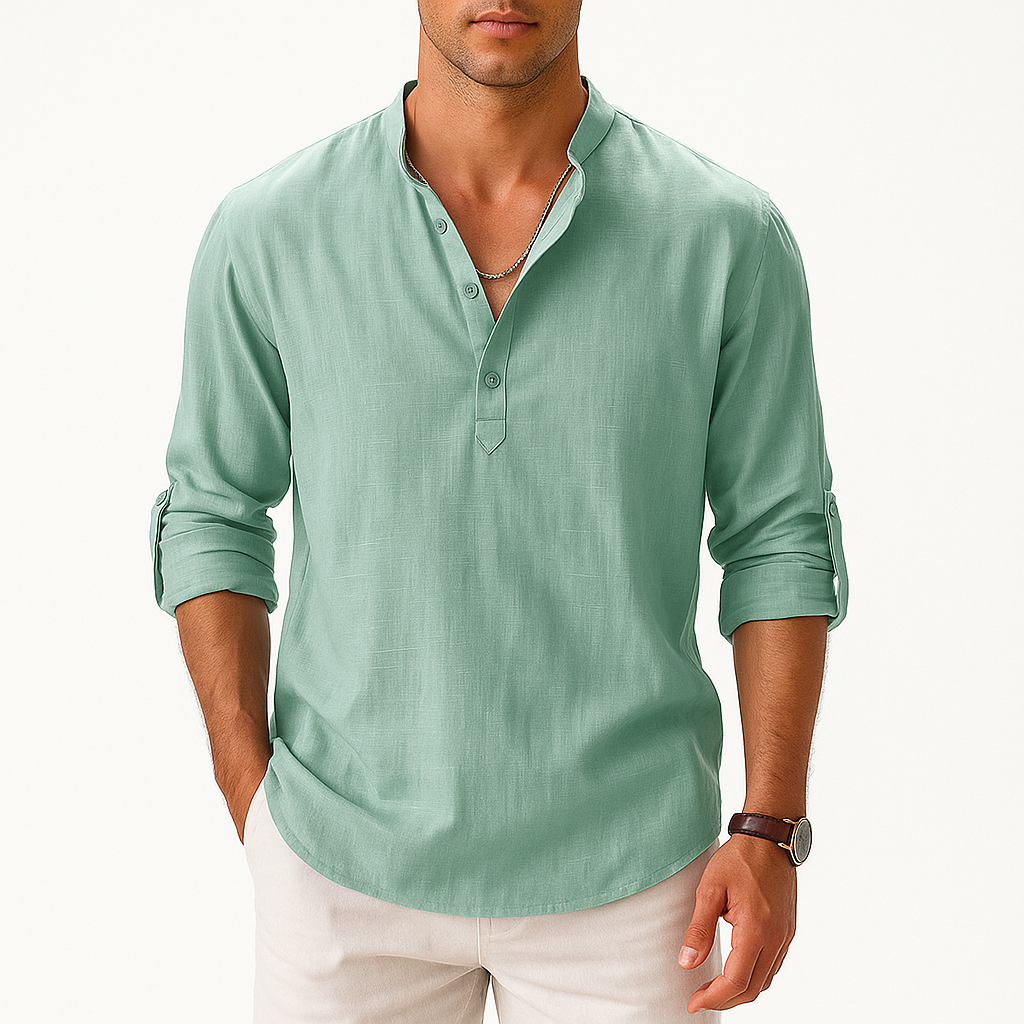 Men's Cotton-Linen Blend Shirt - Long Sleeve, Lightweight