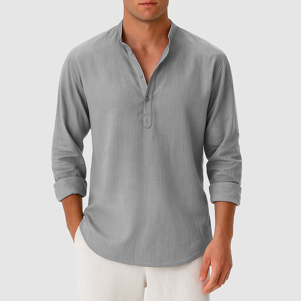 Men's Cotton-Linen Blend Shirt - Long Sleeve, Lightweight