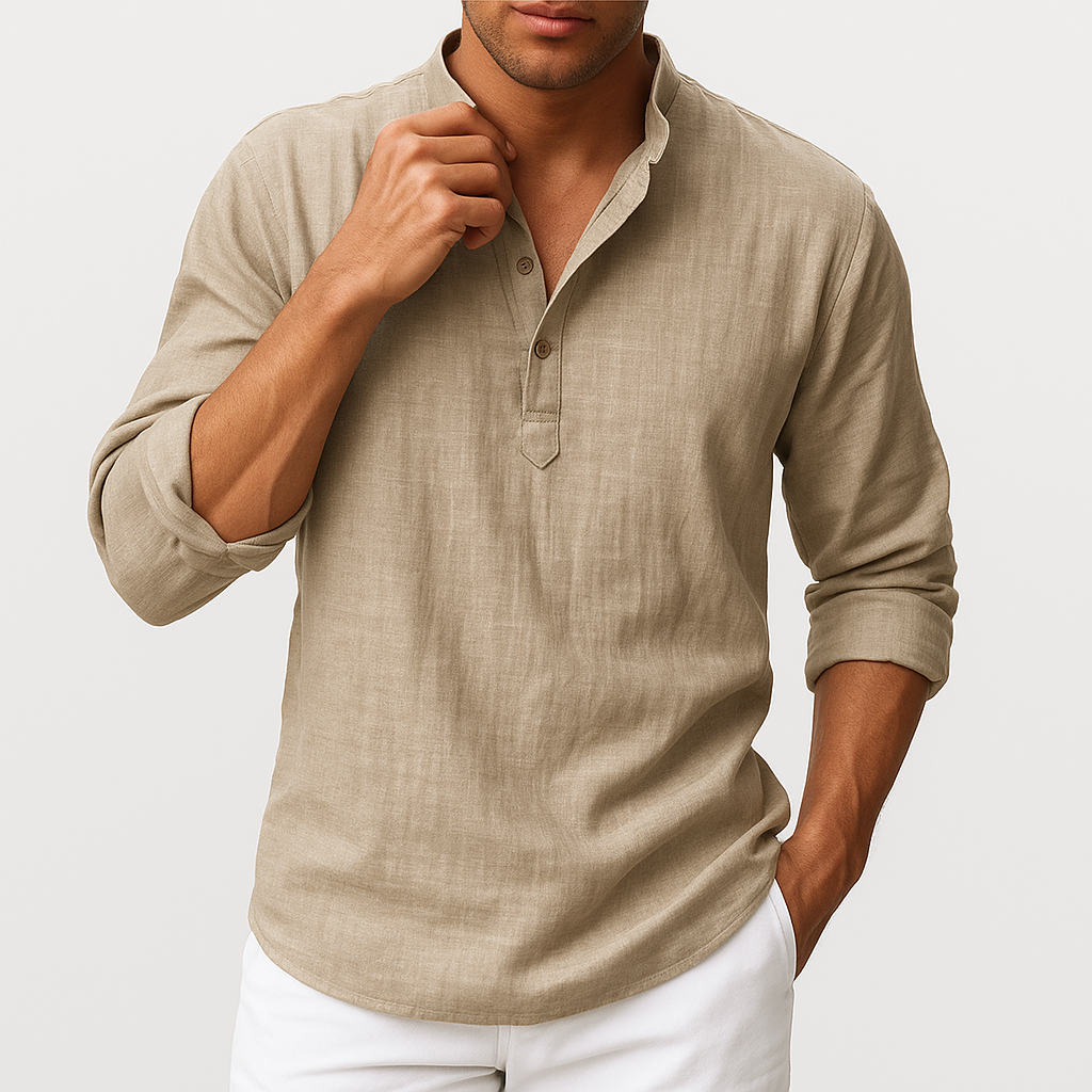 Men's Regular Fit Cotton-Linen Blend Shirt - Long Sleeve, Lightweight