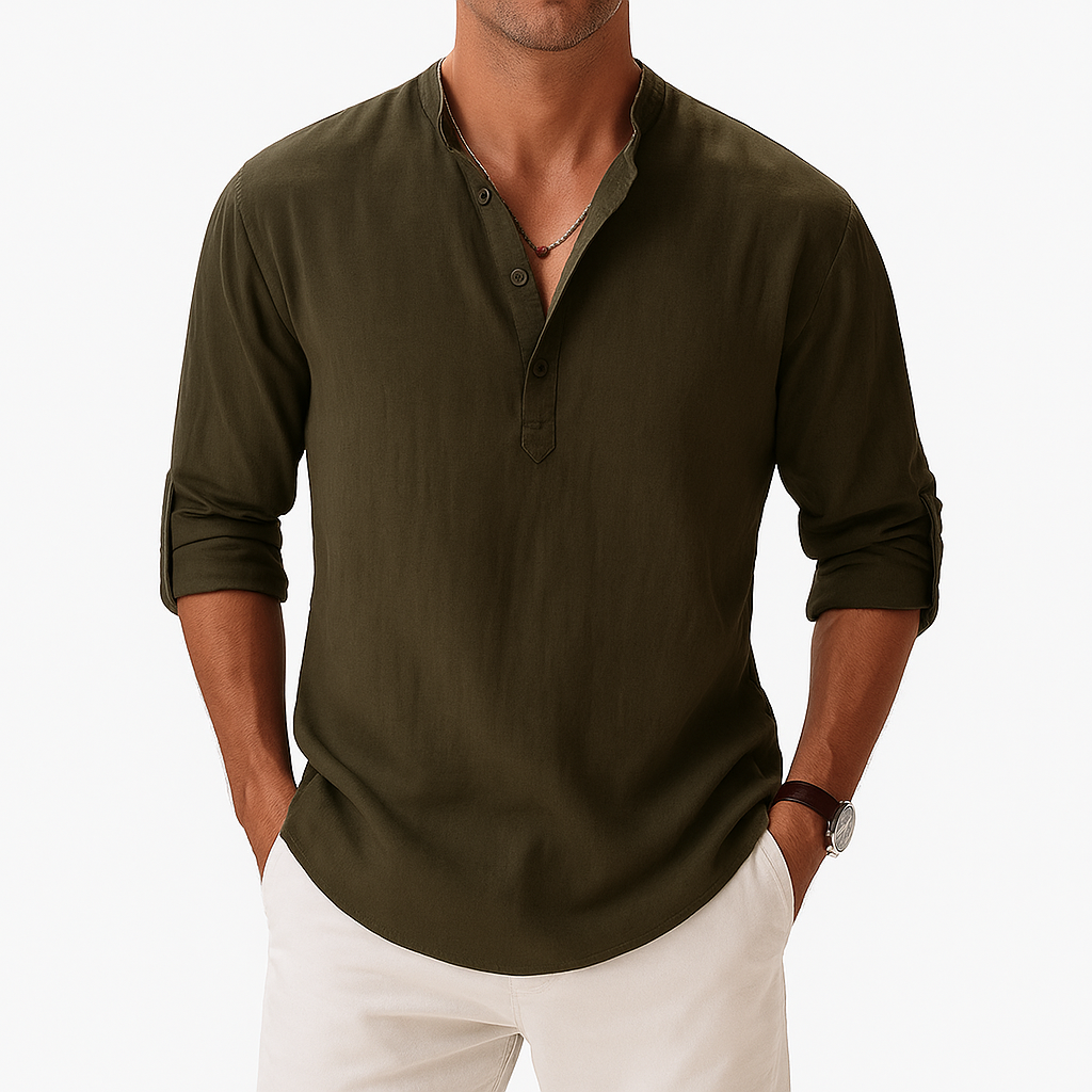 Men's Regular Fit Cotton-Linen Blend Shirt - Long Sleeve, Lightweight