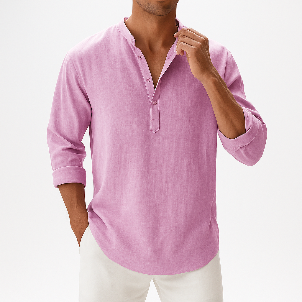 Men's Regular Fit Cotton-Linen Blend Shirt - Long Sleeve, Lightweight